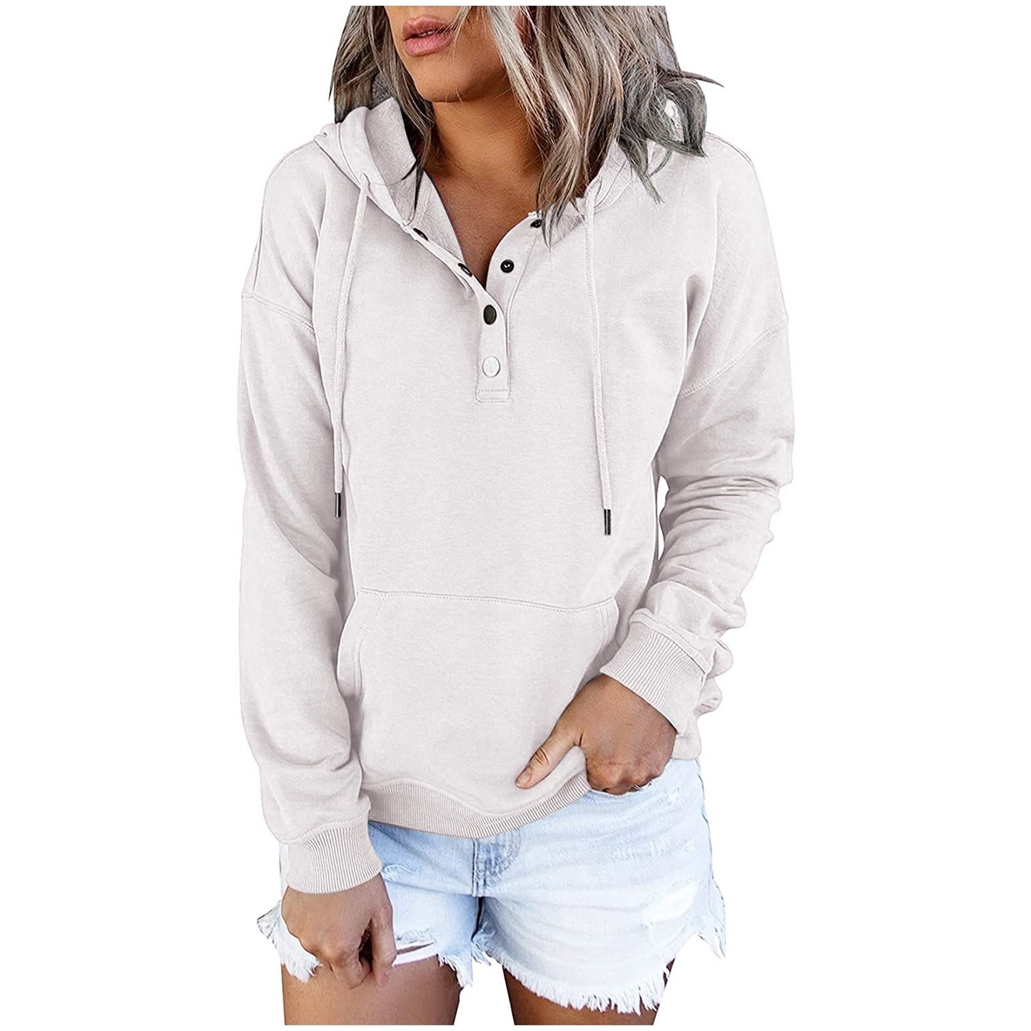 Casual Long Sleeve Hooded Pocket Sweatshirt -Women’s