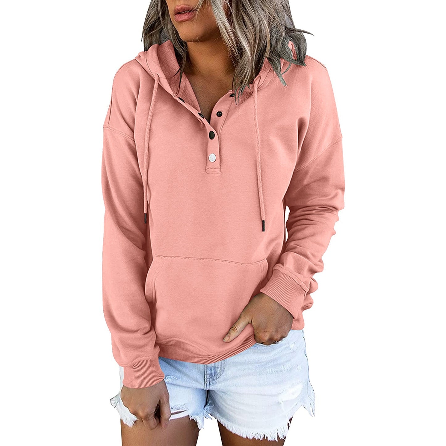 Casual Long Sleeve Hooded Pocket Sweatshirt -Women’s