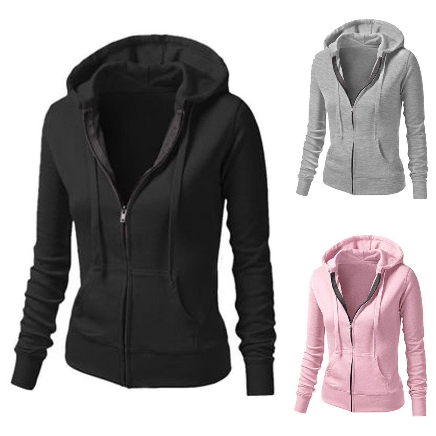 Women Hoodie Long Sleeve Sweatshirt Zip Up Top Pullover