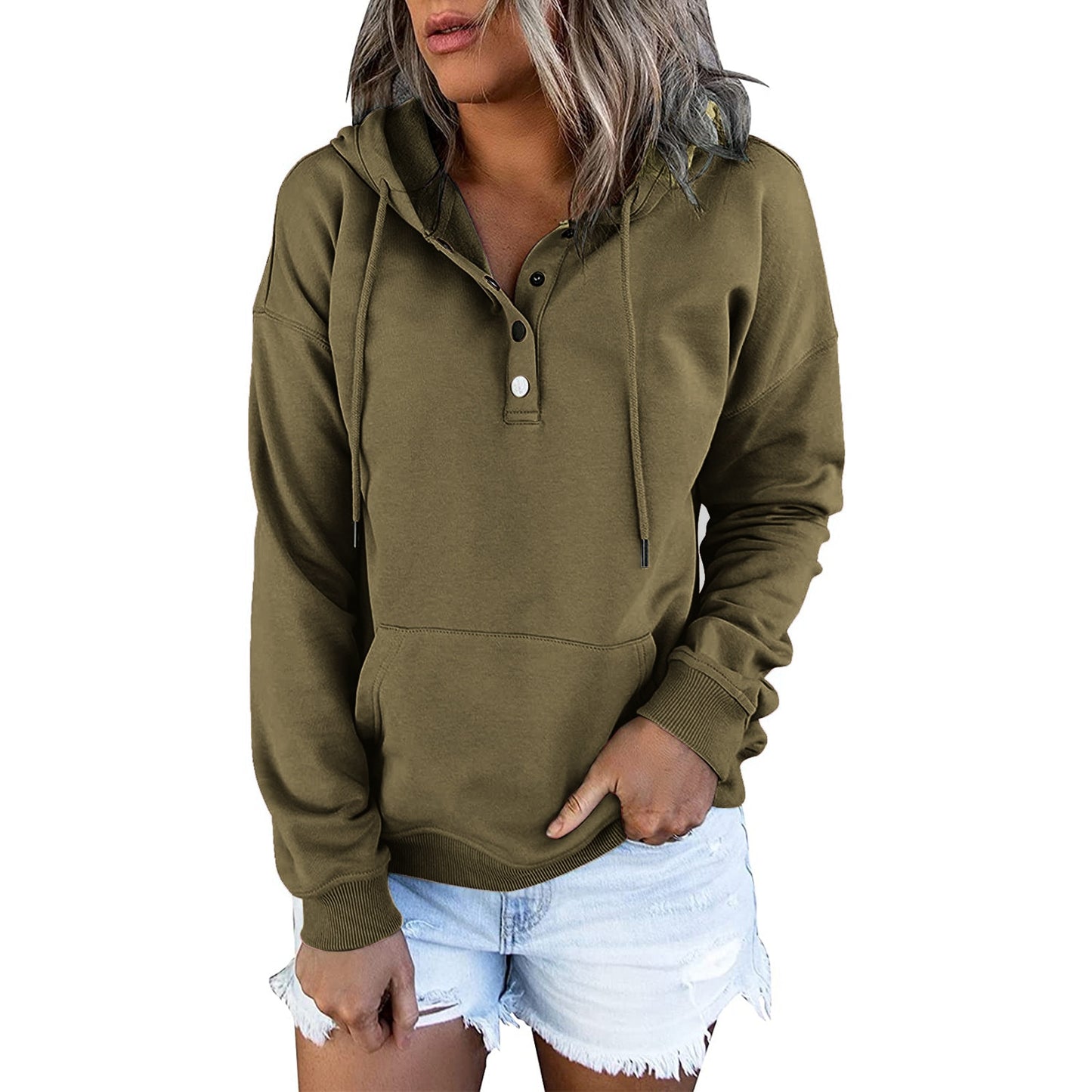 Casual Long Sleeve Hooded Pocket Sweatshirt -Women’s