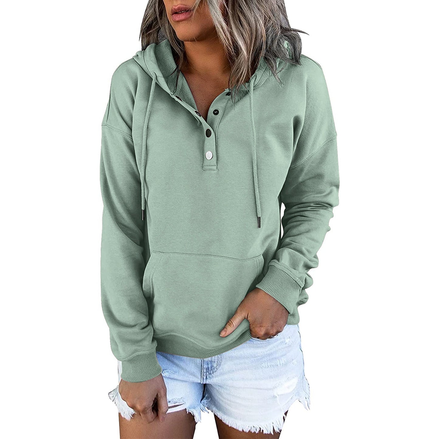 Casual Long Sleeve Hooded Pocket Sweatshirt -Women’s