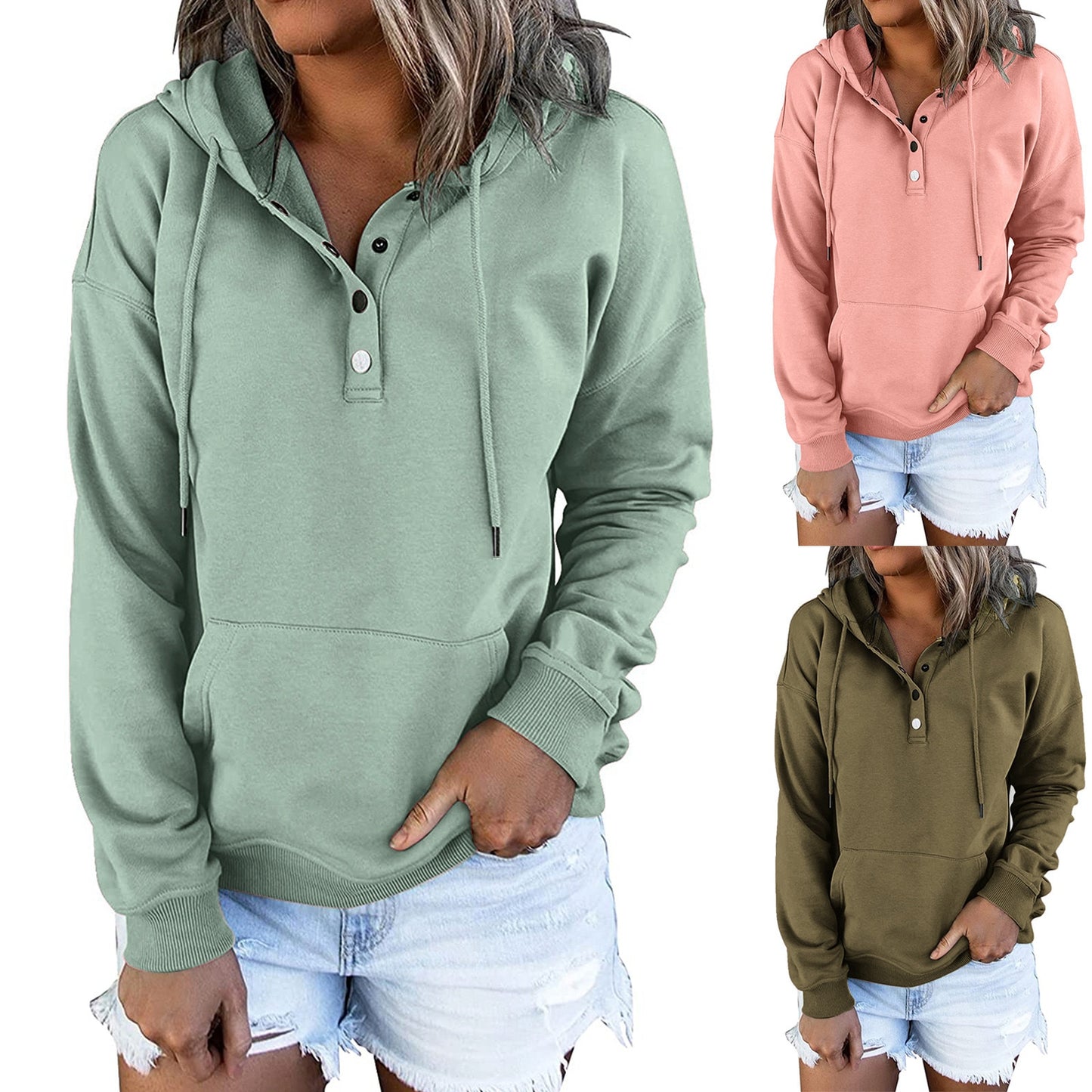 Casual Long Sleeve Hooded Pocket Sweatshirt -Women’s