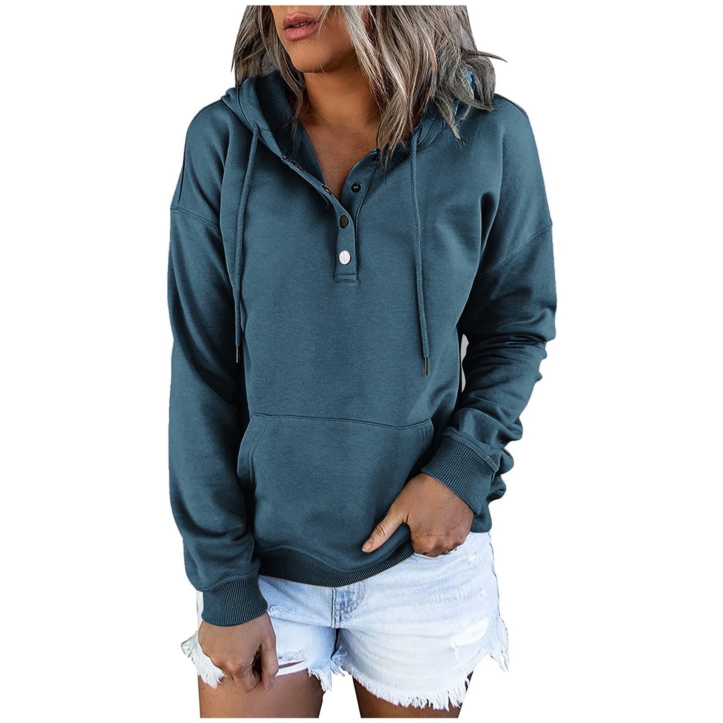 Casual Long Sleeve Hooded Pocket Sweatshirt -Women’s