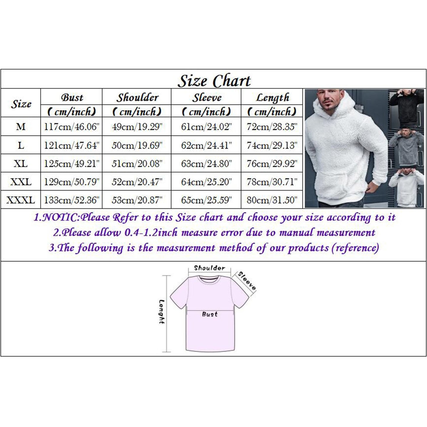 Long Sleeve Fluffy Fleece Sweatshirt -Men