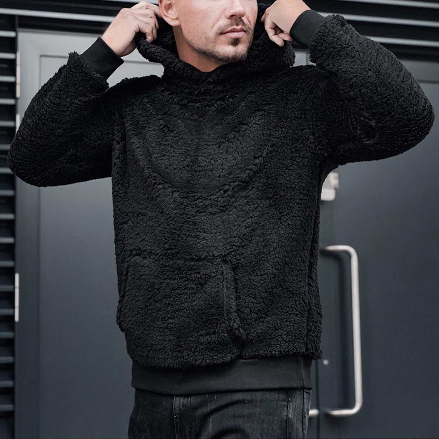 Long Sleeve Fluffy Fleece Sweatshirt -Men