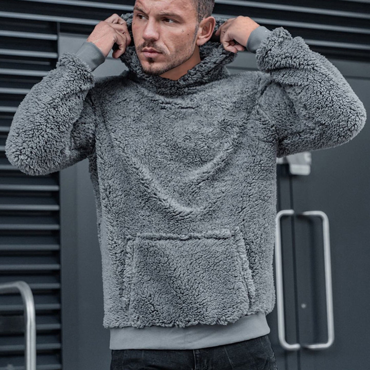 Long Sleeve Fluffy Fleece Sweatshirt -Men